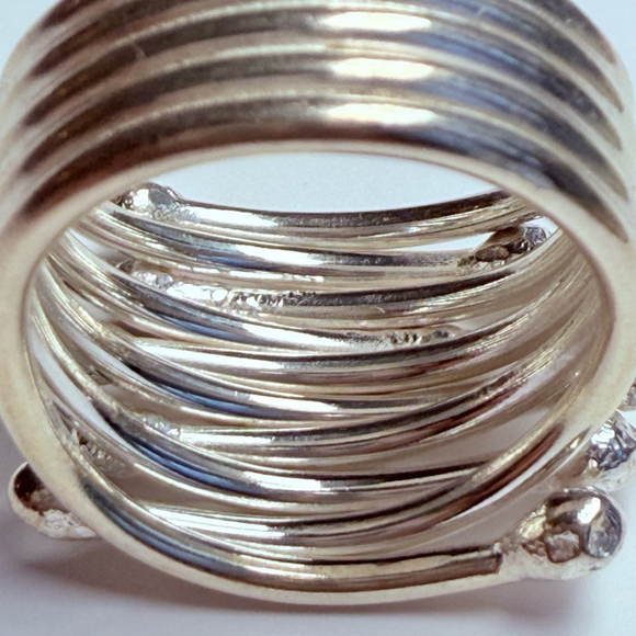 Modernist 10 Link Stack 17mm Band Sterling Silver 925 Artisan Abstract Ring - Picture 6 of 11